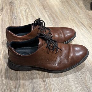 Clarks Unstructured Oxford Men's 9.5 W Brown Lace Up Bicycle Toe Dress Shoes